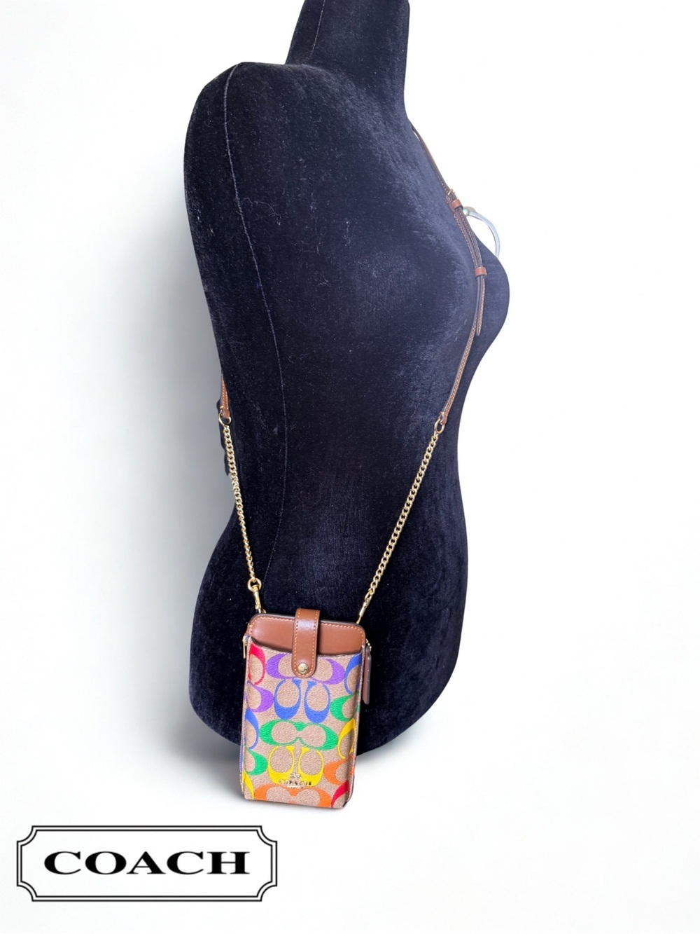 Coach Rainbow Signature Canvas Phone Crossbody Wallet (Style C9943) EUC